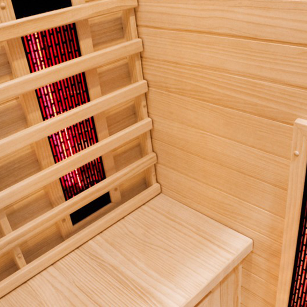 IR heater and bench in IR sauna.