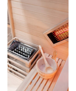 Bench, back and heaters and a bucket in the combined sauna JC200.