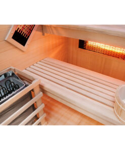 Bench, heaters and Finnish stove in the sauna JC200.