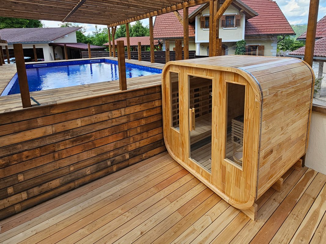 Outdoor sauna.