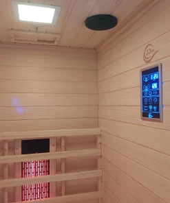 Control panel, speakers, light and sensor in the JIO90 sauna.