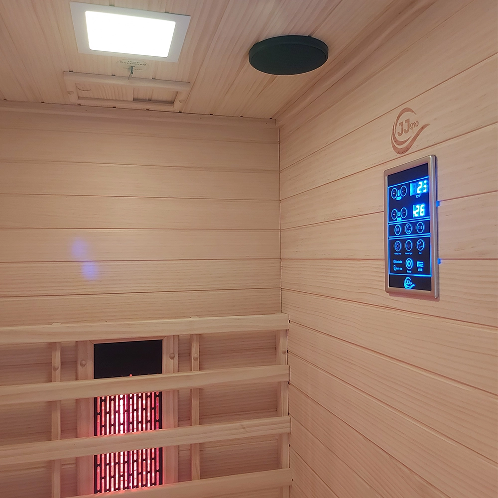 Control panel, speakers, light and sensor in the JIO90 sauna.